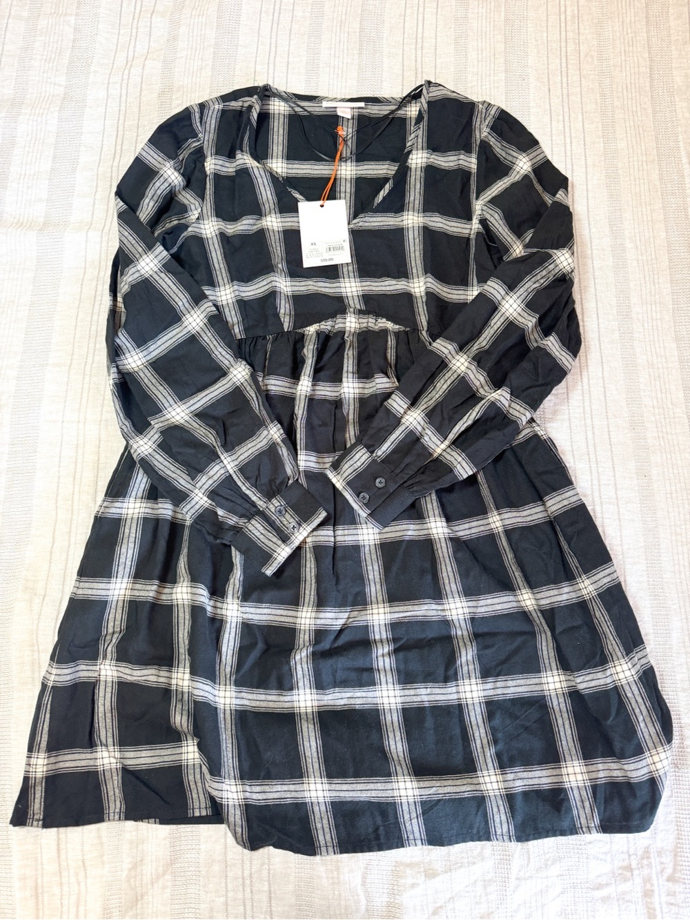 Black & White Plaid Long-Sleeve Casual Dress